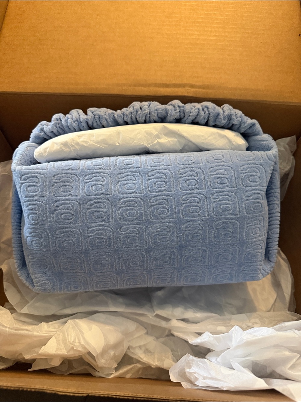 Alexander Wang Light Blue Plush Logo-Embossed Small Scrunchie Mini Bag